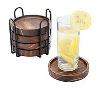 Wooden Coasters for Drinks - Natural Paulownia Wood Drink Coaster Set for Drinking Glasses, Tabletop Protection for Any Table Type, Set of 5 - Dia 4.3 x 4.3 x 0.8 Inches