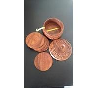 WOODEN COASTERS SET OF 6 WITH HOLDER PURELY HAND MADE ROSE WOOD FOR HOME OFFICE DECOR-ABSOLUTELY STUNNING