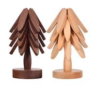 Wooden Coasters, Tree Art for Wood Coasters Set of 8, Natural Wooden Coasters, Tree Shape Coasters with Holder and Base, Creative Foldable Wooden Placemats Housewarming Gif-ts for Home Decoration