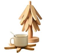 Wooden Coasters Tree, Coasters Wooden Set for Tree Art, 4 Coasters Wooden Tree + 1 Stand, Christmas Tree Pot Coaster, Durable, Christmas Tree Saucers Wood for Hot Dishes