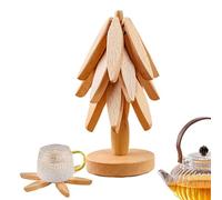 Wooden Coasters Tree Design, Trivet Mat Kitchen Pot Anti-scalding Mat, Christmas Drink Coasters With Holder Stand, For Drinking Glasses, Tabletop Protection