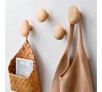 Wooden Coat Hooks, Set of 4, Round Wall Hooks, Natural Beech | Solid wood with rounded pebble shape, holds up to 5 kg, for jackets, bags, towels, scarves and hats