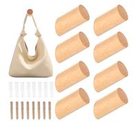Wooden Coat Hooks Wall Mounted, 8 Pcs Wood Wall Hooks for Hanging, Wooden Coat Pegs Hanger Rack for Clothes Hat Towel Robe Hook in Entryway Bedroom Hallway Bathroom, with Screws