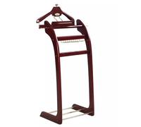 Wooden Coat Rack, Executive Valet Stand with Trouser Bar, Tie & Belt Hooks, Shoe Storage - Organizer for Suits and Shirts