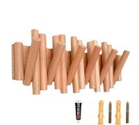 Wooden Coat Rack Hanger - 6 Hook Solid Beech Door-Mounted Space-Saving Design Foldable 20kg Weight Capacity Easy Screw Installation Stylish Home nizer (37cm)