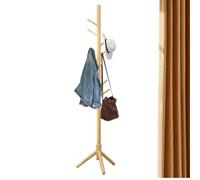 Wooden Coat Rack Stand - Floor Standing Coats Tree, 8 Hook Hall Tree | Long Lasting Creatives Modern Design Coat Hanger Stand for Jackets Scarves Clothes Entryway Bedroom Living Room Home Decor