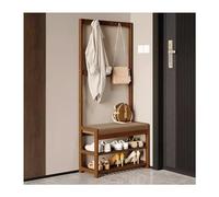 Wooden Coat Rack Standing with Shoe Bench, Entryway Coat Tree with Hooks and 3-Tier Shoe Rack, 3 in 1 Hall Tree for Hallway, Easy to Assemble