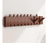 Wooden Coat Rack - Wall Mounted Piano Style Hanger for Coats, Keys, Hats, Robes, and Towels - Sturdy Walnut Finish Wall Hook Organizer