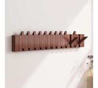 Wooden Coat Rack - Wall Mounted Piano Style Hanger for Coats, Keys, Hats, Robes, and Towels - Sturdy Walnut Finish Wall Hook Organizer