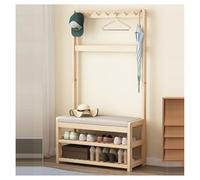Wooden Coat Rack with Shoe Storage - 172CM High - Solid Base with Shelf and Hooks - Perfect for Office, Bedroom, or Entryway - Available in 60/70/80CM - Natural Finish