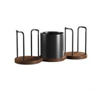 Wooden Coffee Cup Holder Organiser 32cm Metal Base