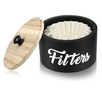 Wooden Coffee Filter Holder with Lid, Basket Coffee Filter Storage Container for Counter, Rustic Farmhouse Café Bar Decor, 50 Count Capacity