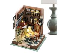 Wooden Coffee House With LED - LED Assembled Toys | Crafts Tiny House Kit with Furniture for Offices, Table Top, Entrance Hall