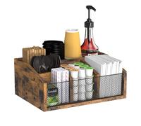 Wooden Coffee Station Organiser - 5 Compartment Coffee Bar Organiser for Kitchen Countertop, Tea Caddy & Condiment Storage | 33x24x14cm Rustic Kitchen Storage for Home & Office