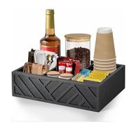 Wooden Coffee Station Organizer, 6 Compartments Non Slip Base Tea Holder Condiment Service Organizer Coffee Syrup Rack for Pods Stirrers Tea 11.81x8.07x3.35in (Black)