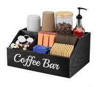 Wooden Coffee Station Organizer with Adjustable Shelf for Pods Syrup Bottles Creamer Tea Bags Space Saving Countertop Storage Rack for Kitchen Home Office Bar Black(Black)