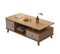 Wooden Coffee Table with Drawers and Storage Shelf, Modern Rectangle Accent Table for Living Room or Office, 4 Metal Legs