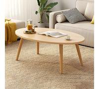 Wooden Coffee Table with Wood Legs for Apartment Living Contemporary Oval Cocktail Table for Sofa Side Standard Size 31.5" L x 16" W x 16.5" H Natural Wood Finish and Balcony Tea Table Desig