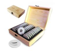 Wooden Coin Case - 25 cm Display, Storage Box, 30 Slots Collecting Organizer, Long Lasting | Coin Display with Clear Lid for Protection of the Coins