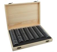 Wooden Coin Storage Box with Adjustable Pads, Double Layer Protection, Vintage Castle Design, Capacity for 30, 50, or 100 Coins (100pcs)