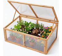 Wooden Cold Frame Greenhouse Mini Grow House Polycarbonate Hinged Lid Frost Protection Seedlings Vegetables 100X65X40Cm