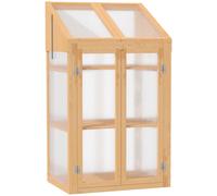 Wooden Cold Frame Polycarbonate Greenhouse with Openable Top Cover and Double Door
