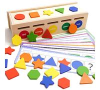 Wooden Color Shape Sorting Toy, Wooden Montessori Toy Shape Sorter Color Matching Coin Toss Box Game, Learning Sensory Toy for Baby Boy Girl