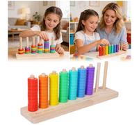 Wooden Color Sorting Stacking Toy, Color Stack Game, Montessori Toys Rainbow Rings Game, Colors Recognition Sensory Toy Educational for Boys Girls Gift (Multicolor)