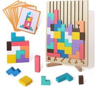 Wooden Colored 3D Russian Block Puzzle Jigsaw Stacking Montessori Toys Educational Gift for Boys and Girls Board Game for Toddlers Brain Blocks Teasers for Toddlers 3-6 Years