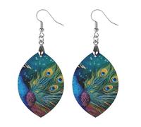 Wooden Colored Peacock Earrings for Women Lightweight Dangle Earrings Ethnic Geometric Apricot Shaped Earring Vintage Retro Jewelry Gift for Daily Wear Wedding Party Graduation