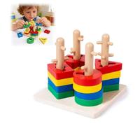 Wooden Colorful Sorting and Shape Sorter Stacking Toys,Educational Recognition Color Learn Shape to Matching Matching Puzzle