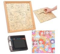 Wooden Coloring Princess Puzzle with 24 Color Marker Glue Photo Frame Assembly Drawing Princess Coloring Puzzle DIY Doodling for Children & Teenager