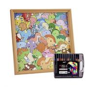 Wooden Coloring Puzzle - DIY Dinosaur Shaped Wooden Coloring Puzzle with Frame & Pens,Creative Block Puzzles with Picture Frame & Glue,DIY Hand-Painted Photo F-rame Ornament,Gift for Dinosaur Lovers