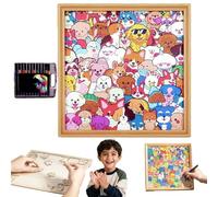 Wooden Coloring Puzzle, DIY Wooden Cat Puzzle Frame, Paintable Creative Handmade Photo Frame, Cat Puzzles Decor for Home Decoration Craft Lover (Dogs-24 Colors)