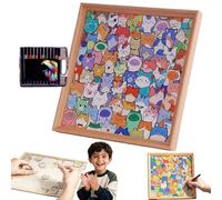 Wooden Coloring Puzzle, DIY Wooden Cat Puzzle Frame, Paintable Creative Handmade Photo Frame, Cat Puzzles Decor for Home Decoration Craft Lover (12 Colors)