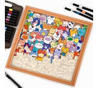 Wooden Coloring Puzzle, Little Kittie - Wooden Coloring Puzzles, Paintable Morandi-Color Cat Jigsaw Blocks, Creative Handmade Home Decor & for Craft Lovers (12color pen)