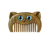 Wooden Comb Hair, Sandalwood Hair Brush, Natural Anti Static Wood for Detangling and Styling Wet or Dry Curly, Thick, Wavy, or Straight Hair for Women and Men, Cute Kitty Shape (Brown)