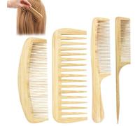 Wooden Comb Set, 4 Natural Bamboo Combs For Curly Hair And Beard Styling, Wide Tooth Comb For Men, Parting Comb For Daily Grooming And Anti-Static Maintenance, 62g Weight