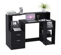 HOMCOM Multi-Storage & Workstation Desk Table Storage Shelves Home Office Black