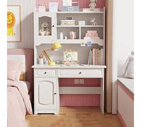 Wooden Computer Desk with Hutch & Bookshelf & Drawers - Perfect Study Desk for Girls - Ideal Teenager Desk for Home Office - Cute Writing Study Desk Bookshelf Combo for Girls - Study Desk for Girls