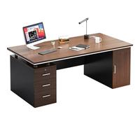 Wooden Computer Desk with Locking Drawers, Executive Writing Table & CPU Storage, Home Office Study Workstation (140x60x77cm)