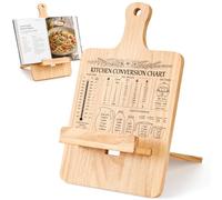 Wooden Cookbook Stand Adjustable with Conversion Chart for Kitchen Counter | recipe book holder,cookbook holder,cook book stand,wood,for kitchen counter home wedding retirement gift woman men
