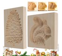 Wooden Cookie Molds - 2 Pieces Reusable 3D Squirrel and Pine Cone Cookie Cutter Stamp Set for Baking Beginners, Perfect for Easter, Halloween, Christmas, Holiday, and Home Desserts