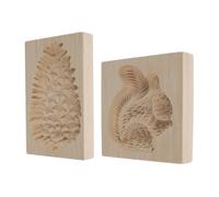 Wooden Cookie Molds, 2 Pieces Reusable Cutter, 3D Squirrel and Pine Cone Cookie Stamp Mold, for Beginner, Easter, Halloween, Christmas, Dessert