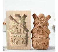 Wooden Cookie Molds,3D Carved Wooden Cookie Biscuit Cutter Embossing Molds,DIY Shortbread Craft Baking Tool,Biscuit Press Stamp Molds for Baking Moulds Christmas Halloween (Windmill)