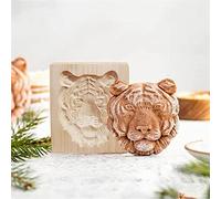 Wooden Cookie Molds,3D Carved Wooden Cookie Biscuit Cutter Embossing Molds,DIY Shortbread Craft Baking Tool,Biscuit Press Stamp Molds for Baking Moulds Christmas Halloween (Tiger)
