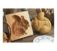 Wooden Cookie Molds,3D Carved Wooden Cookie Biscuit Cutter Embossing Molds,DIY Shortbread Craft Baking Tool,Biscuit Press Stamp Molds for Baking Moulds Christmas Halloween (Squirrel)