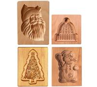 Wooden Cookie Molds, 4pcs Wooden Cookie Molds for Baking 3D Press Engraved Detailed Christmas Supplies, Wood Molding