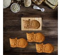 Wooden Cookie Mould, 3D Carved Wooden Cookie Cutter Embossing Mold, Various Shapes, Biscuit Press Stamp Molds for Baking Moulds Christmas Thanksgiving Halloween Easter Kitchen DIY (Cat)