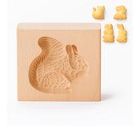 Wooden Cookie Mould, Biscuit Press Stamp for Baking, Reusable Beechwood Embossing Mold with Cute Animal Shapes, DIY Gingerbread Christmas Baking Tools,Kitchen Accessories(Squirrel)